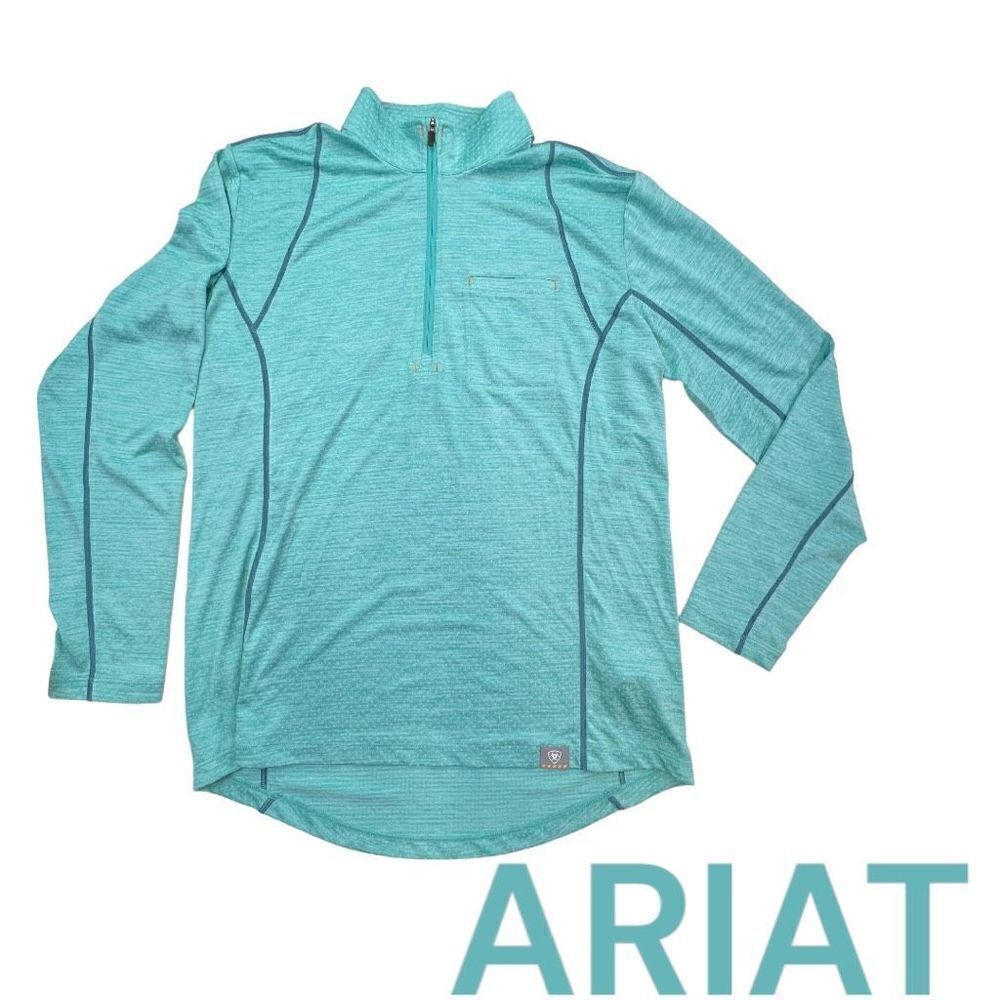 Ariat Womens M Rebar Evolution 1/2 Zip Mock Neck Long Sleeve Top Blue Performanc